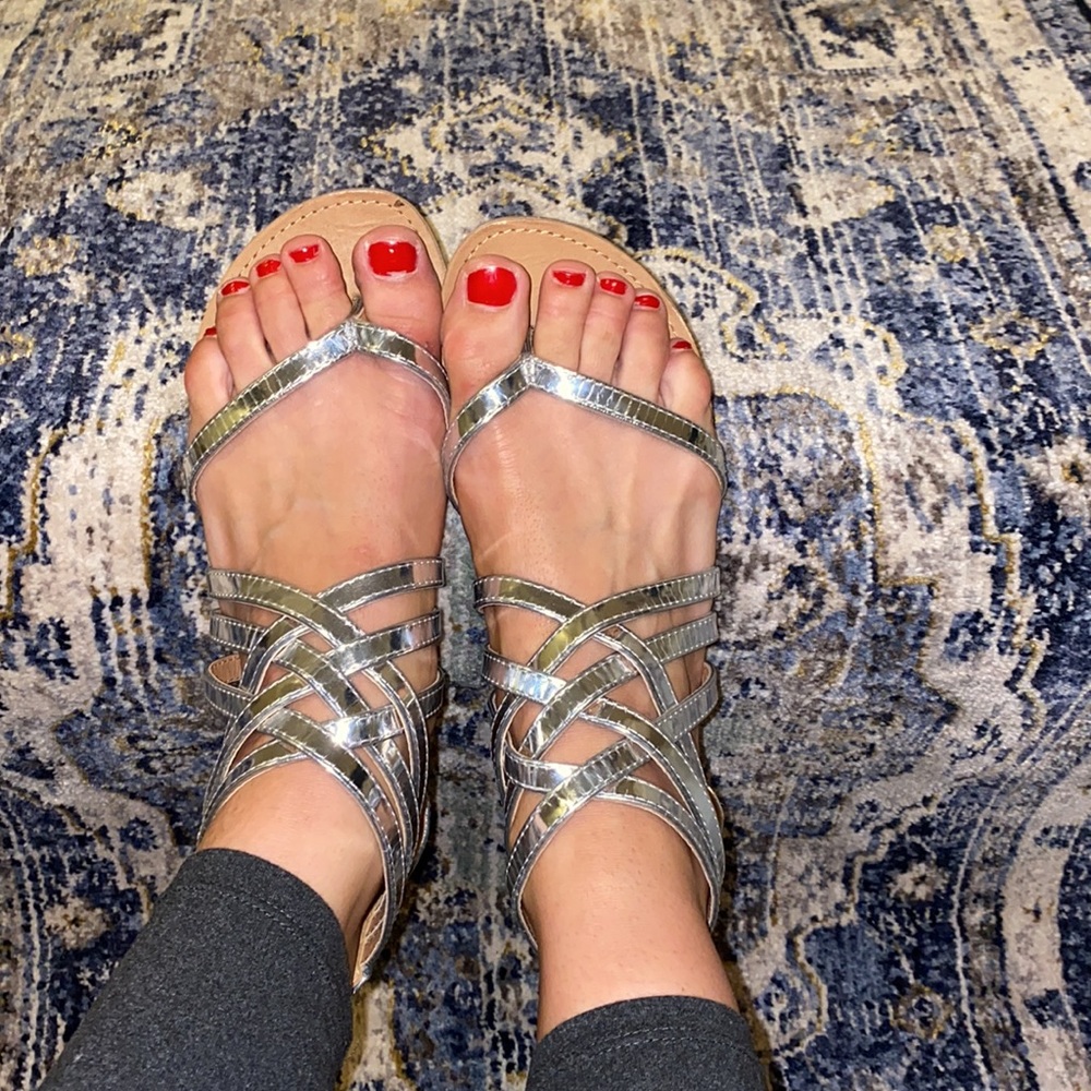 silver gladiator back zip up Sandals.